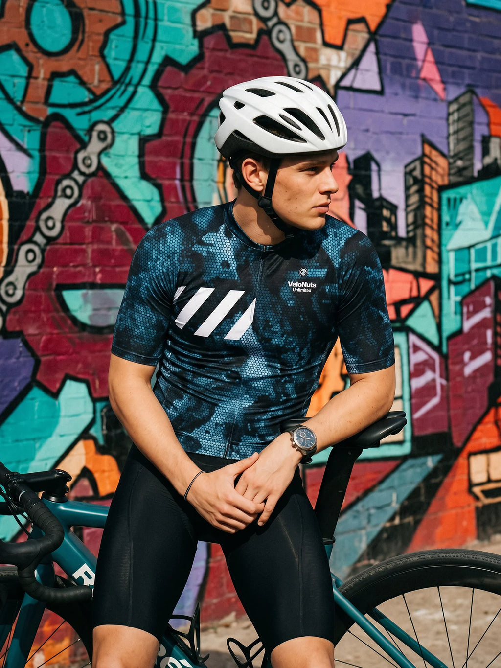 Men's Cycling Jersey-Midnight Halftone Pattern