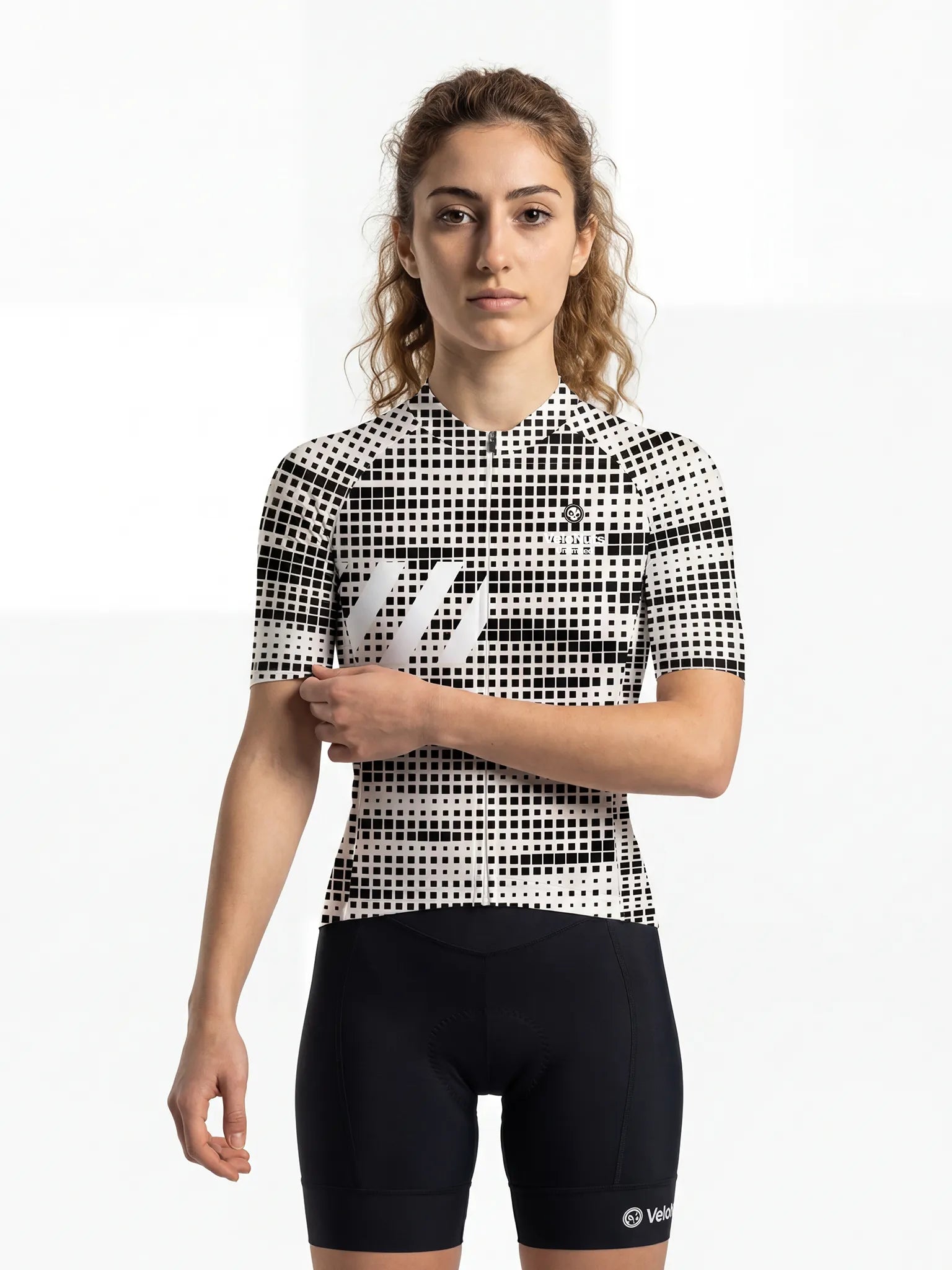 Radtrikot für Damen – Mono Pixel Grid