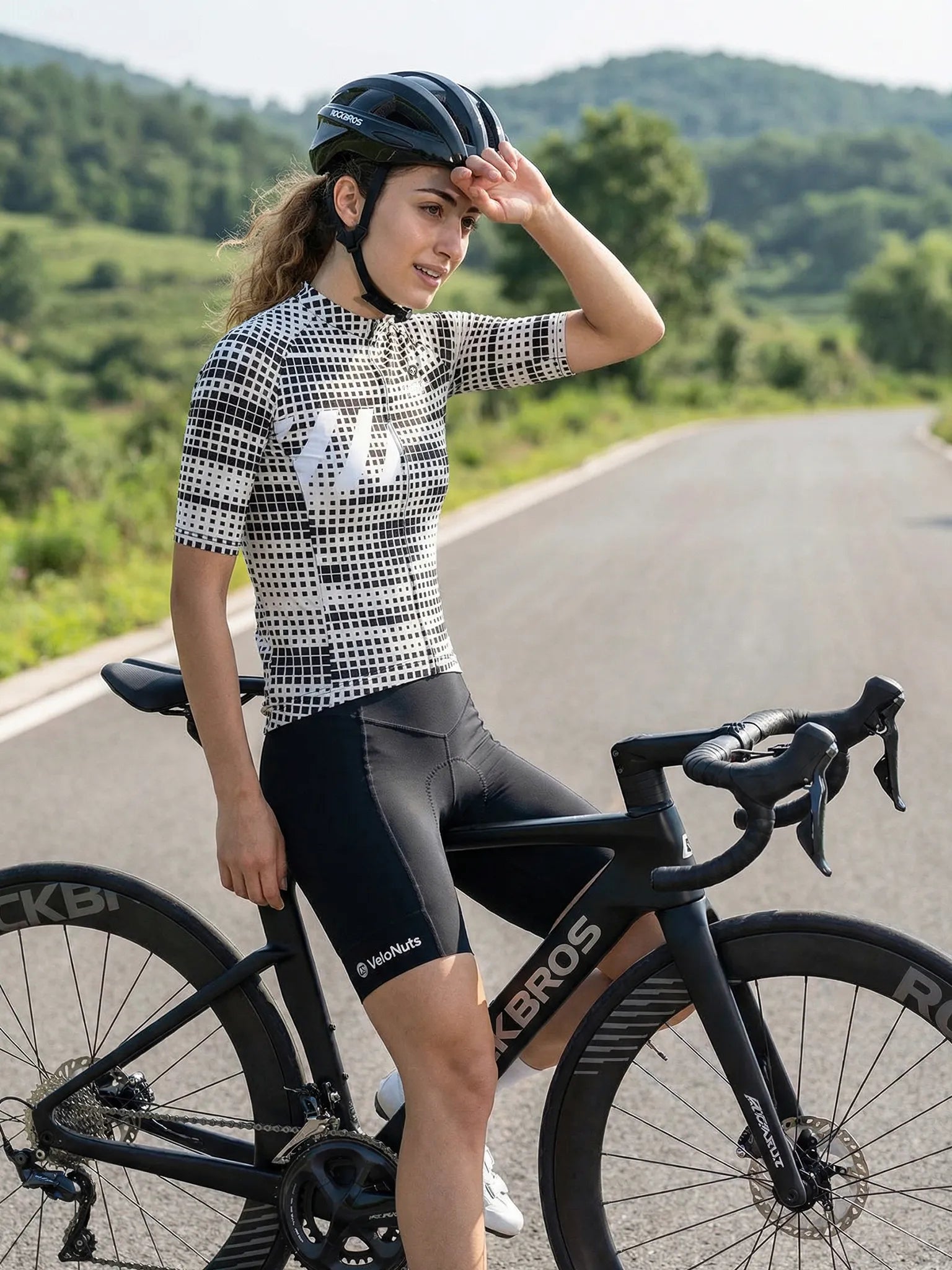 Radtrikot für Damen – Mono Pixel Grid