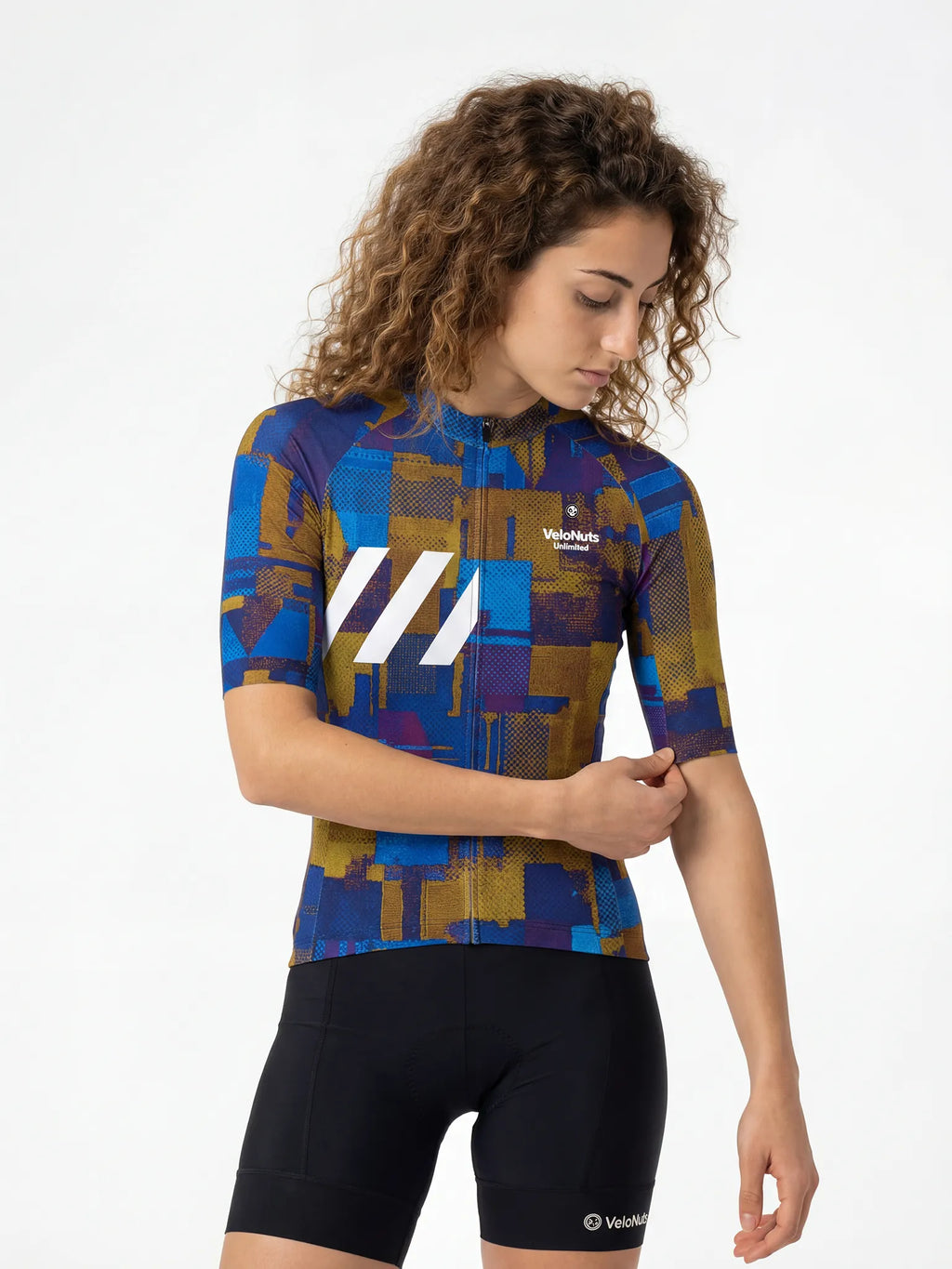 Damen-Radtrikot – Kobalt-Rostblöcke