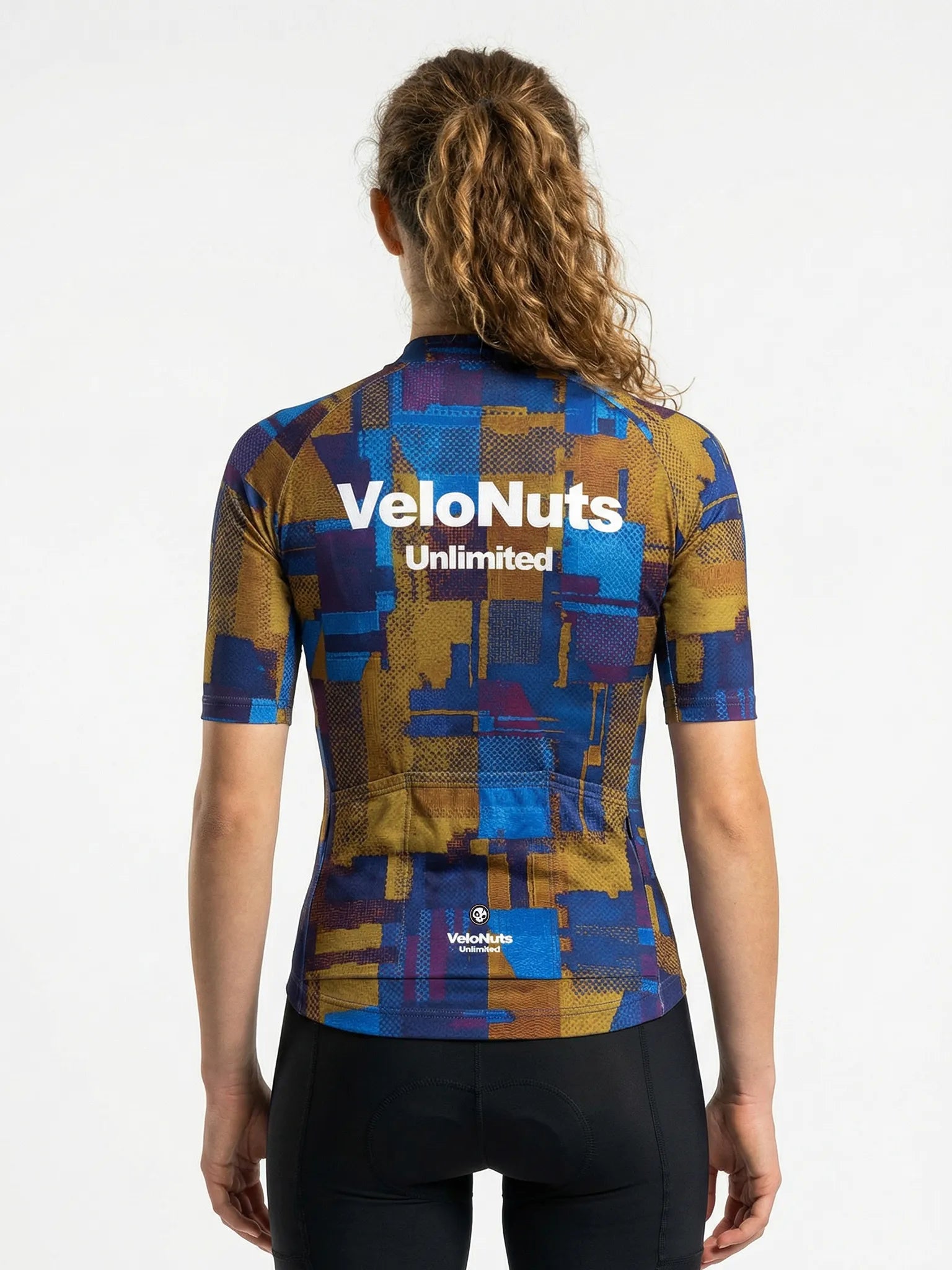 Damen-Radtrikot – Kobalt-Rostblöcke