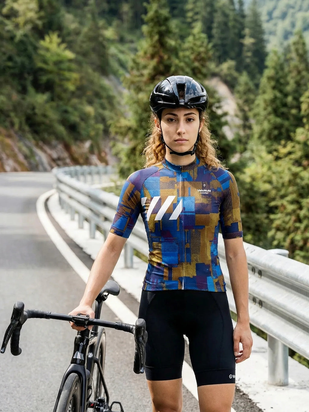 Damen-Radtrikot – Kobalt-Rostblöcke