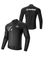 Velonuts Men's Lightweight Windproof Cycling Jacket with a Short High-Waisted Fit, Stretch Cuffs, and Two-Way Zipper.