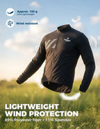 Velonuts Men's Lightweight Windproof Cycling Jacket with a Short High-Waisted Fit, Stretch Cuffs, and Two-Way Zipper.