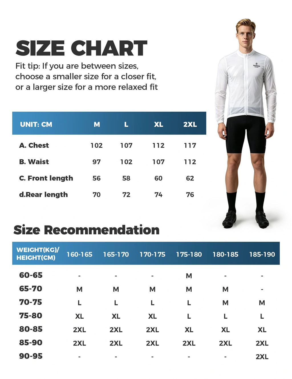 Velonuts Men's Lightweight Windproof Cycling Jacket with a Short High-Waisted Fit, Stretch Cuffs, and Two-Way Zipper.