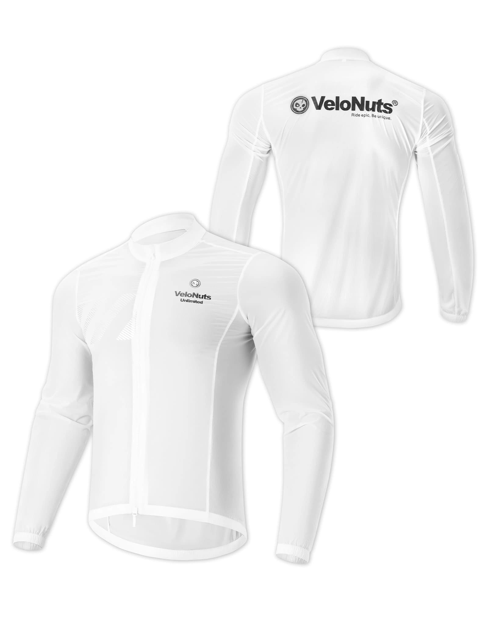 Velonuts Men's Lightweight Windproof Cycling Jacket with a Short High-Waisted Fit, Stretch Cuffs, and Two-Way Zipper.