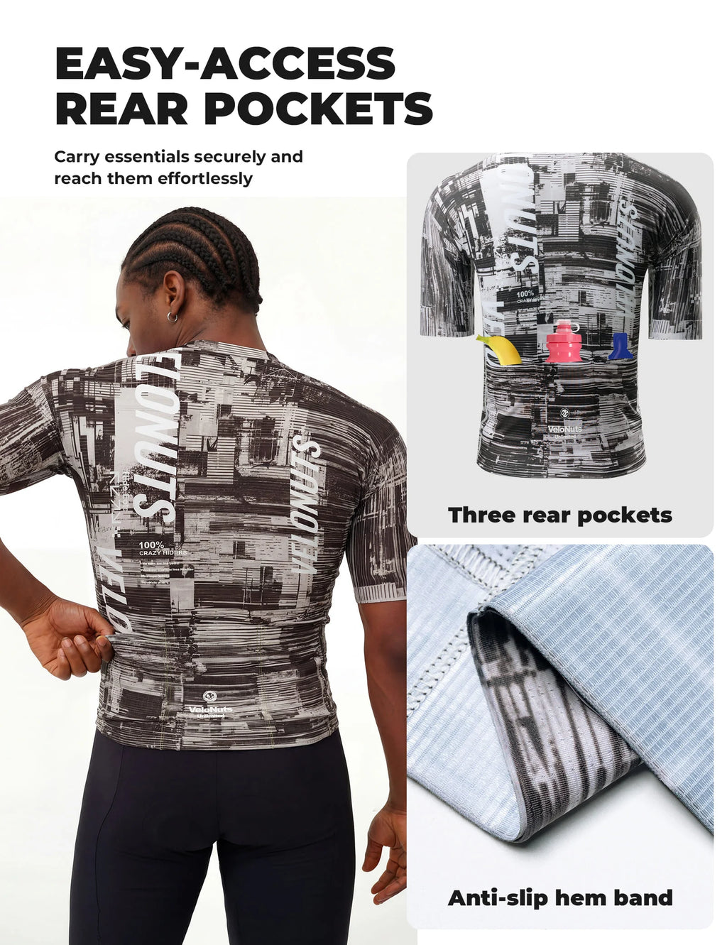 Men’s gray short sleeve cycling jersey with an urban cityscape print, breathable mesh panels and YKK zipper.