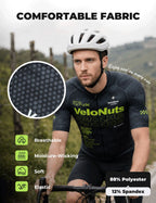 Men's black and fluorescent green short sleeve cycling jersey with python-inspired pattern and breathable mesh back.