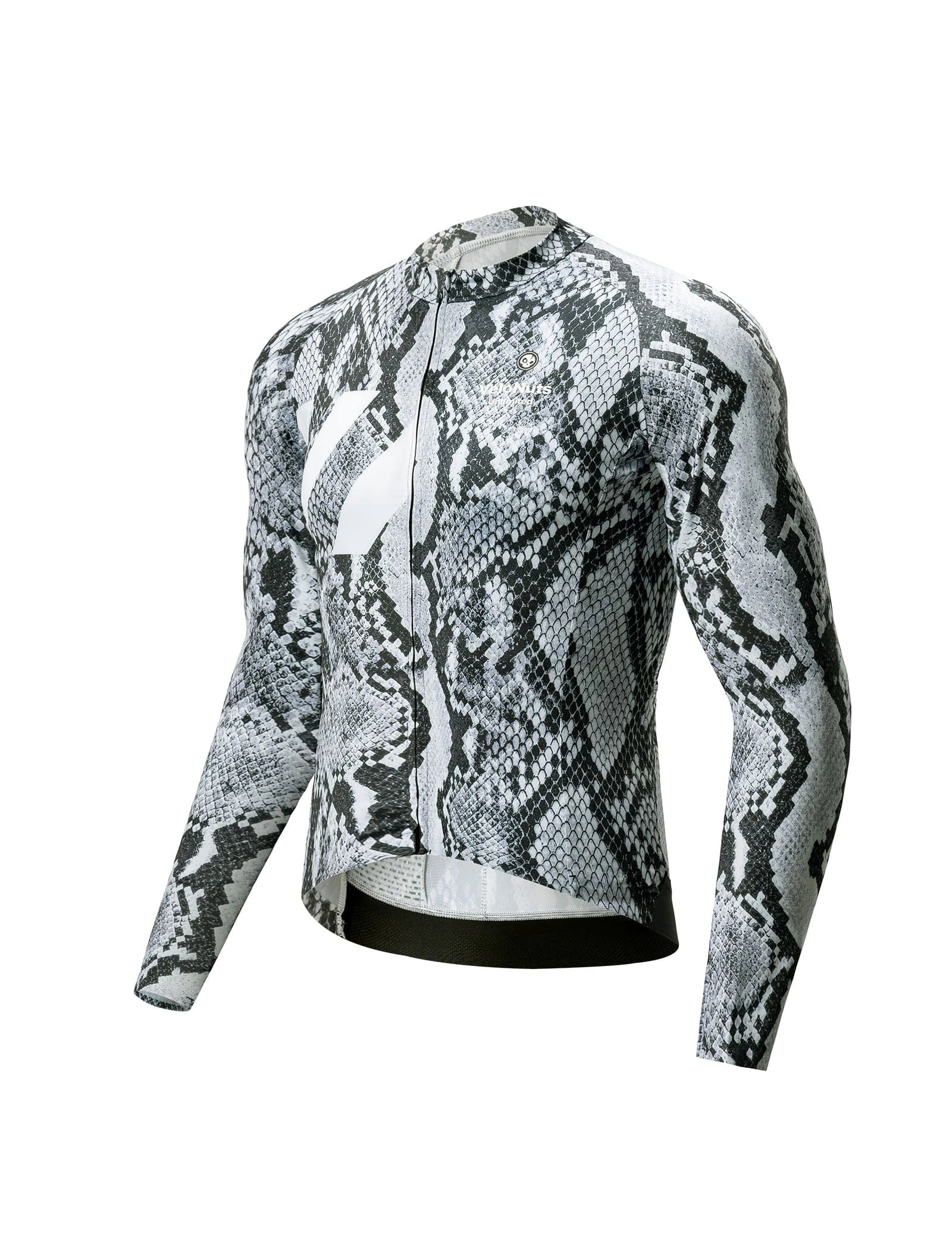 VeloNuts Clear Sky men's long sleeve cycling jersey with Eastern-inspired gradient print and breathable mesh panels.