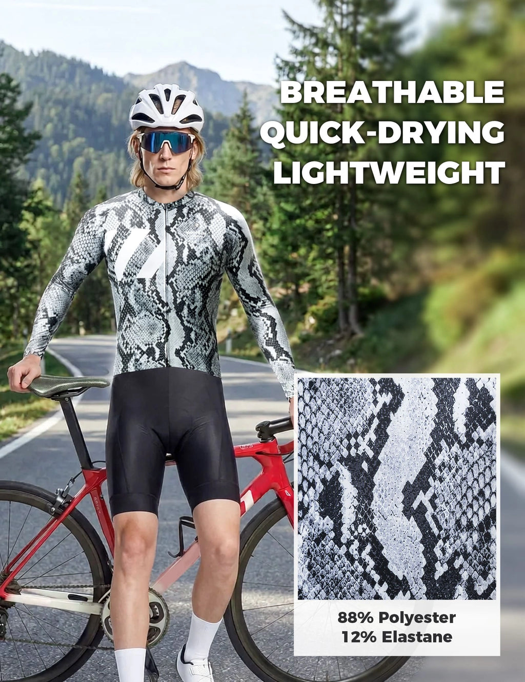 VeloNuts Clear Sky men's long sleeve cycling jersey with Eastern-inspired gradient print and breathable mesh panels.