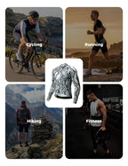 VeloNuts Clear Sky men's long sleeve cycling jersey with Eastern-inspired gradient print and breathable mesh panels.