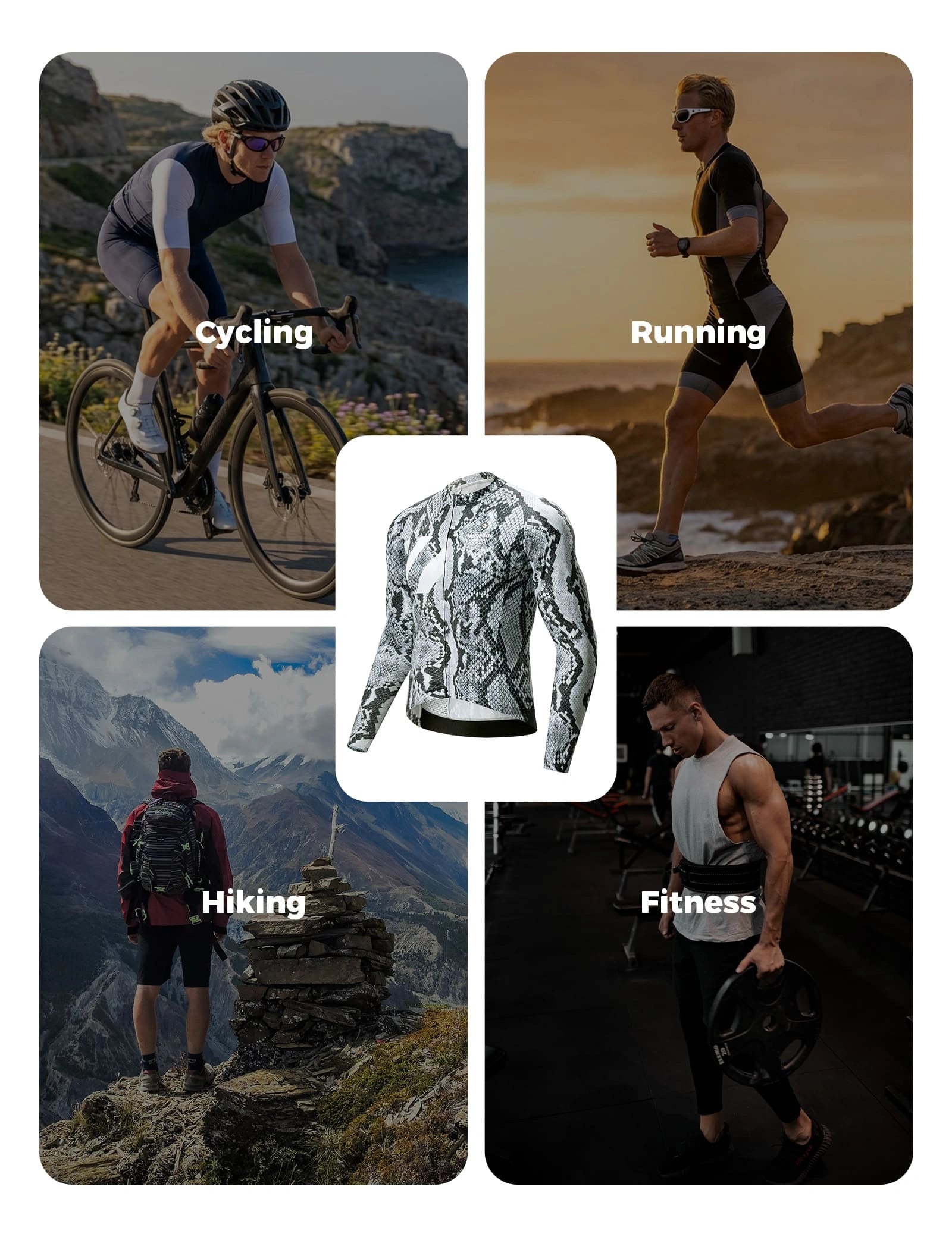VeloNuts Clear Sky men's long sleeve cycling jersey with Eastern-inspired gradient print and breathable mesh panels.