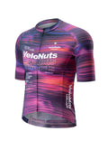 VeloNuts Men’s Short Sleeve Cycling Jersey with a Neon Gradient, Breathable Mesh Panels, YKK Zipper, and Three Rear Pockets.