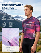 VeloNuts Men’s Short Sleeve Cycling Jersey with a Neon Gradient, Breathable Mesh Panels, YKK Zipper, and Three Rear Pockets.