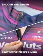 VeloNuts Men’s Short Sleeve Cycling Jersey with a Neon Gradient, Breathable Mesh Panels, YKK Zipper, and Three Rear Pockets.