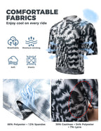 VeloNuts Men’s Short Sleeve Cycling Jersey with a Feather-Inspired Print, Breathable Mesh Panels and Three Rear Pockets