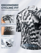 VeloNuts Men’s Short Sleeve Cycling Jersey with a Feather-Inspired Print, Breathable Mesh Panels and Three Rear Pockets
