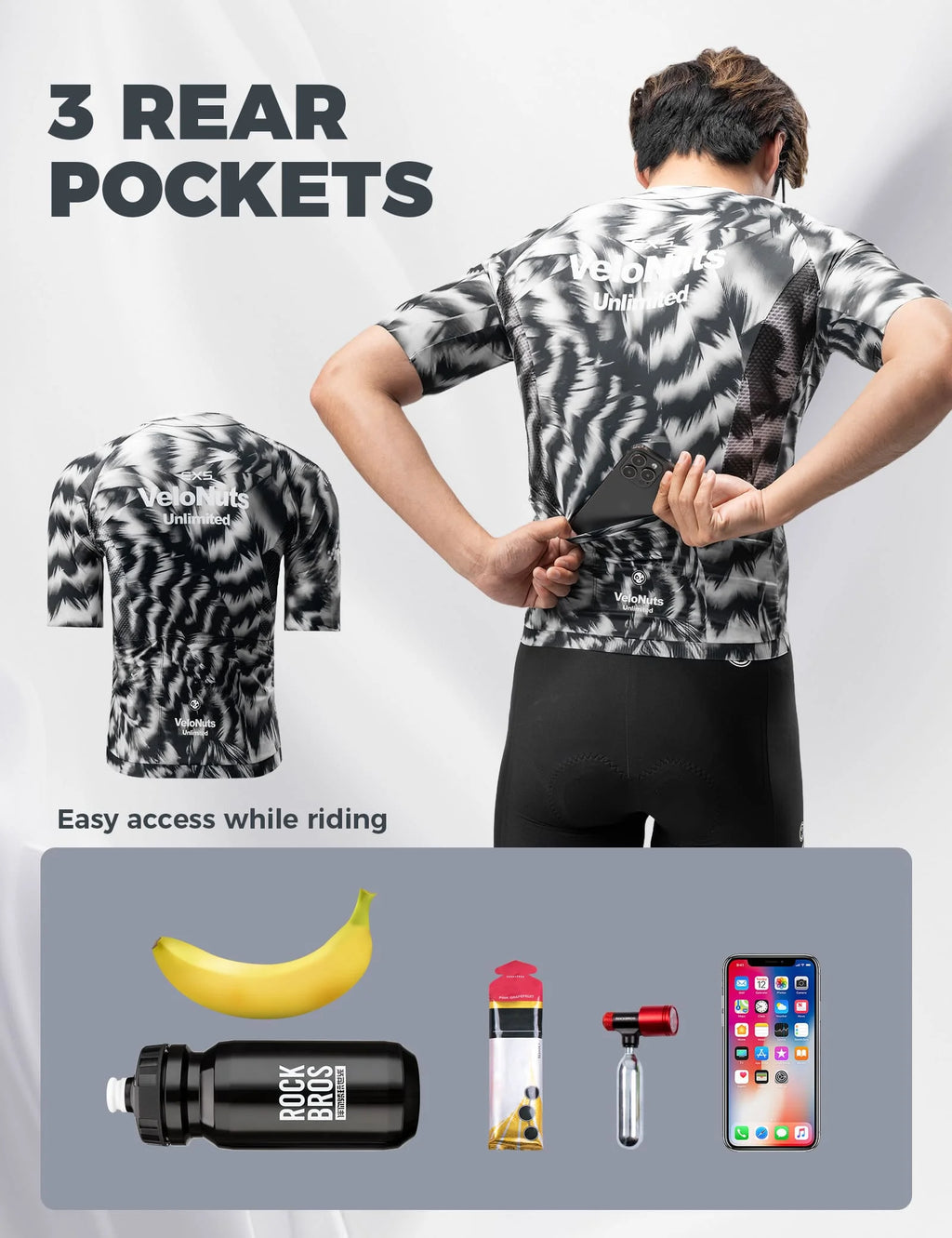 VeloNuts Men’s Short Sleeve Cycling Jersey with a Feather-Inspired Print, Breathable Mesh Panels and Three Rear Pockets