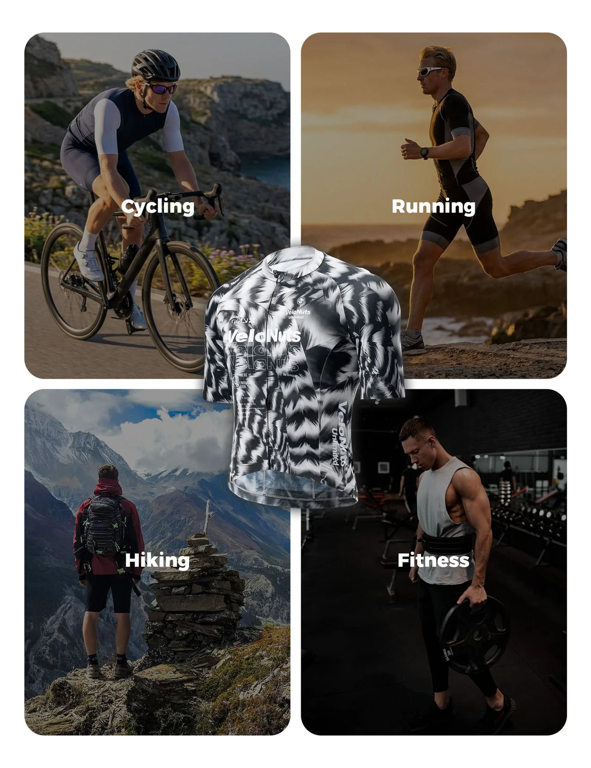 VeloNuts Men’s Short Sleeve Cycling Jersey with a Feather-Inspired Print, Breathable Mesh Panels and Three Rear Pockets