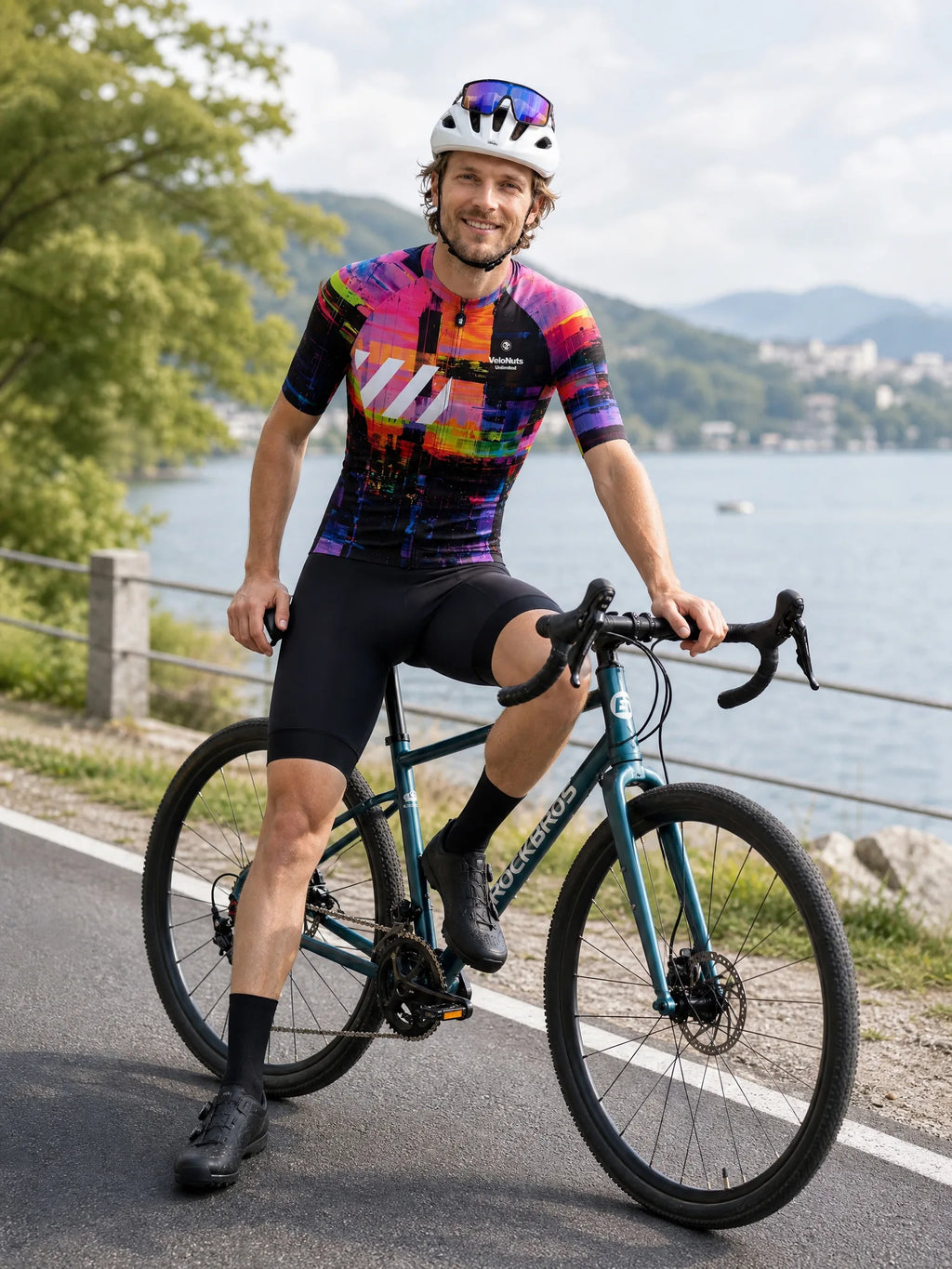 VeloNuts Men's Neon Skyline short sleeve cycling jersey for road cycling