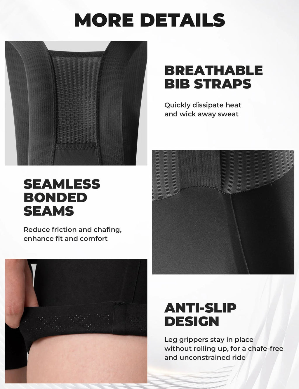 VeloNuts Women’s cycling bib shorts with breathable mesh straps, a cushioned Italian chamois, and anti-slip leg grippers.
