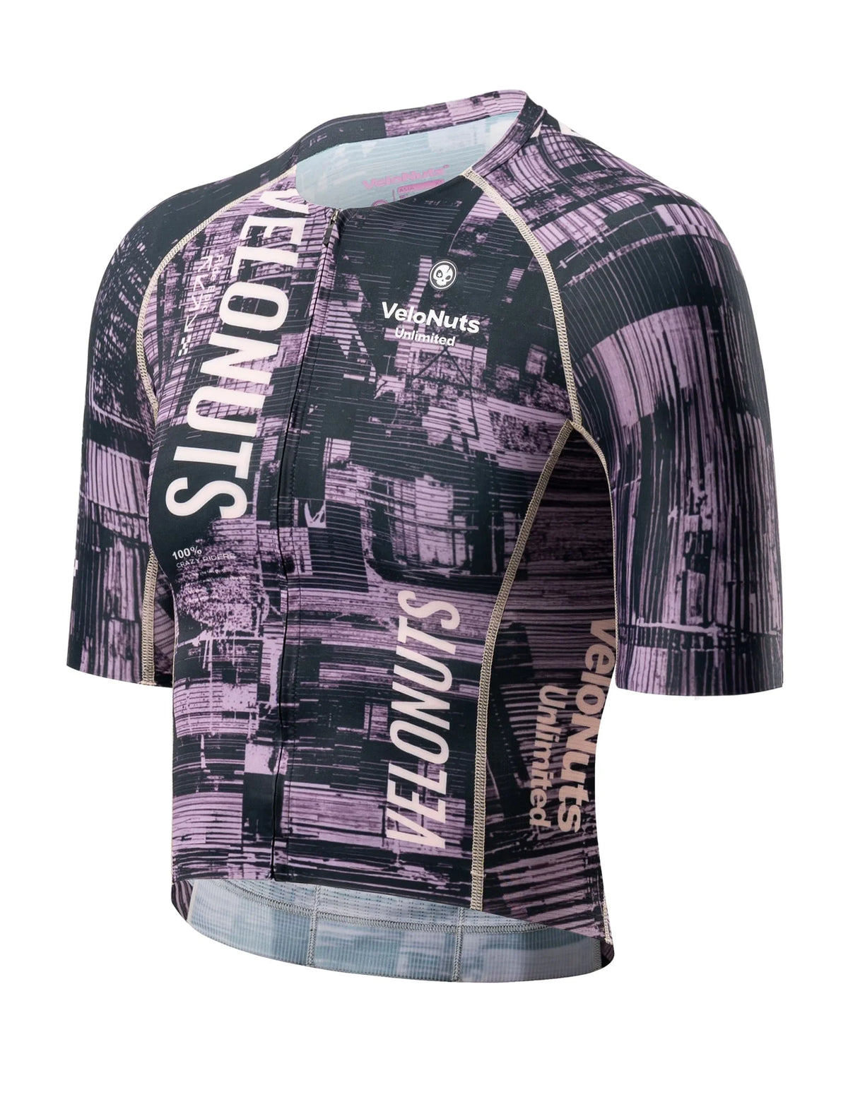 VeloNuts Women’s Short Sleeve Cycling Jersey with a Tire-Track Print, Breathable Side Panels and Rear Pockets.