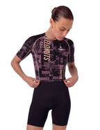 VeloNuts Women’s Short Sleeve Cycling Jersey with a Tire-Track Print, Breathable Side Panels and Rear Pockets.