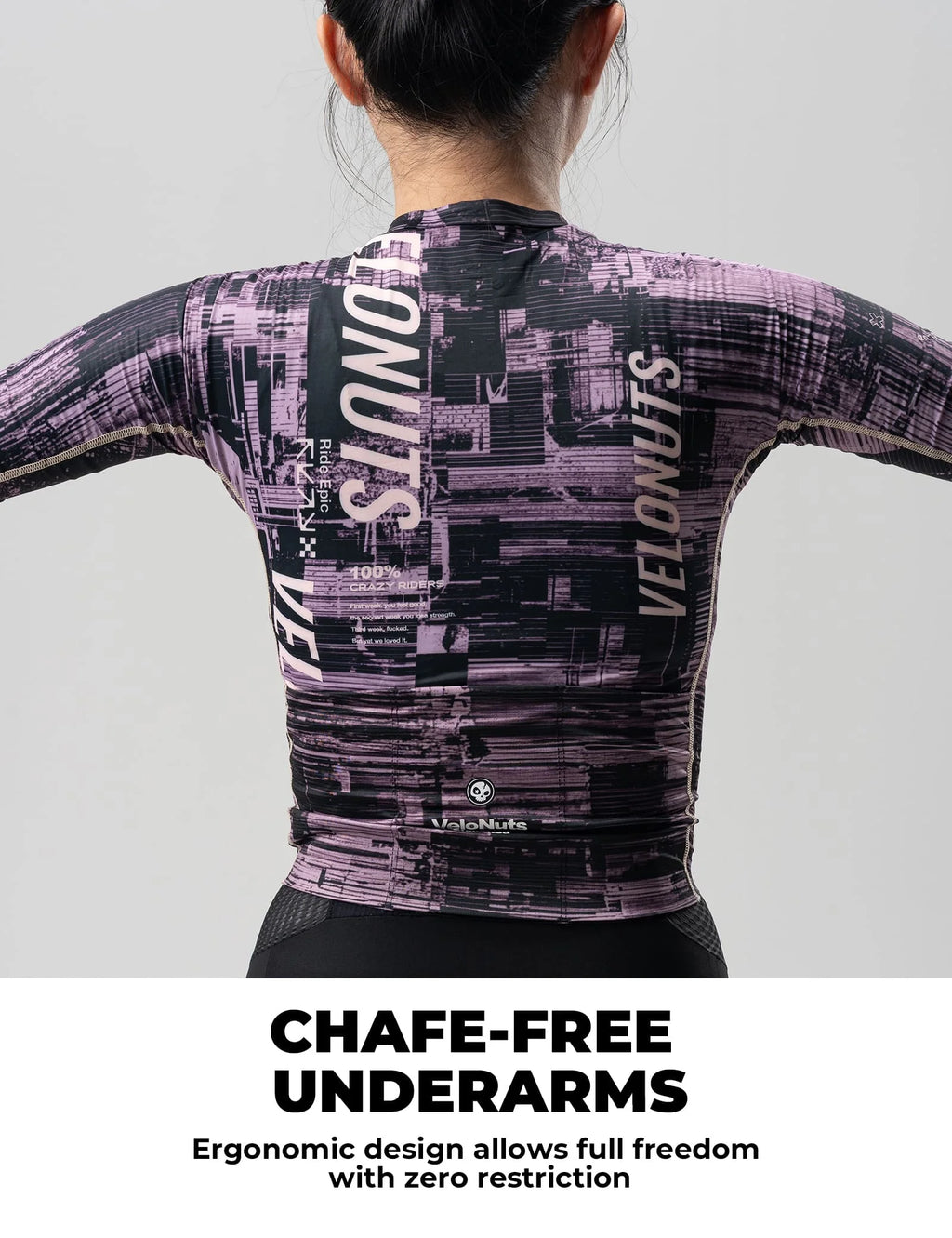 VeloNuts Women’s Short Sleeve Cycling Jersey with a Tire-Track Print, Breathable Side Panels and Rear Pockets.