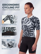 VeloNuts Women’s Short Sleeve Cycling Jersey with a Feather-Inspired Print, Breathable Mesh Panels and Three Rear Pockets