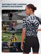 VeloNuts Women’s Short Sleeve Cycling Jersey with a Feather-Inspired Print, Breathable Mesh Panels and Three Rear Pockets