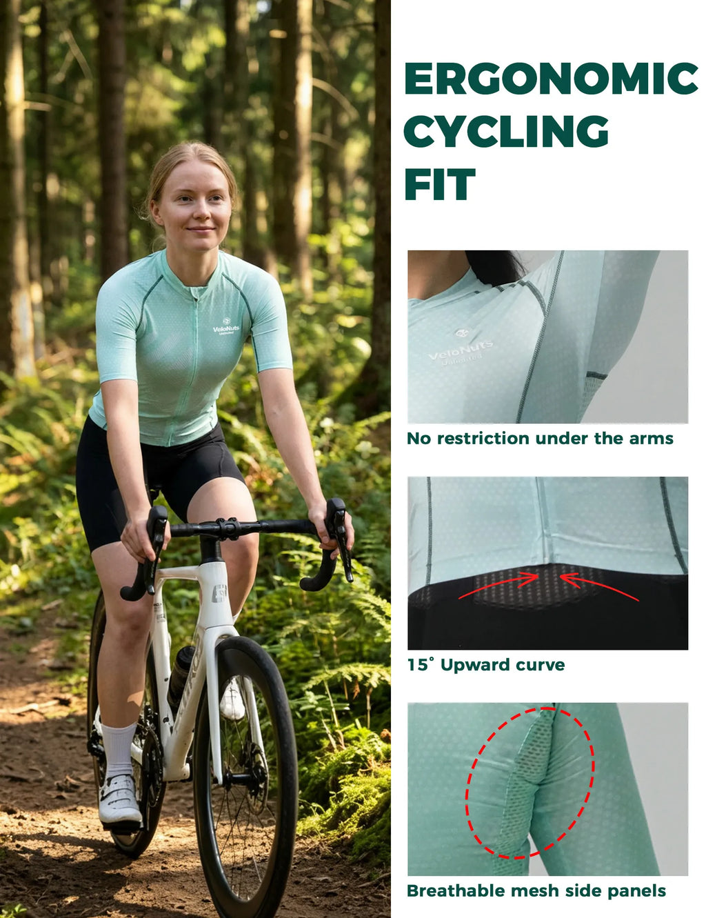 VeloNuts women's Iguana short sleeve cycling jersey with breathable fabric for road cycling