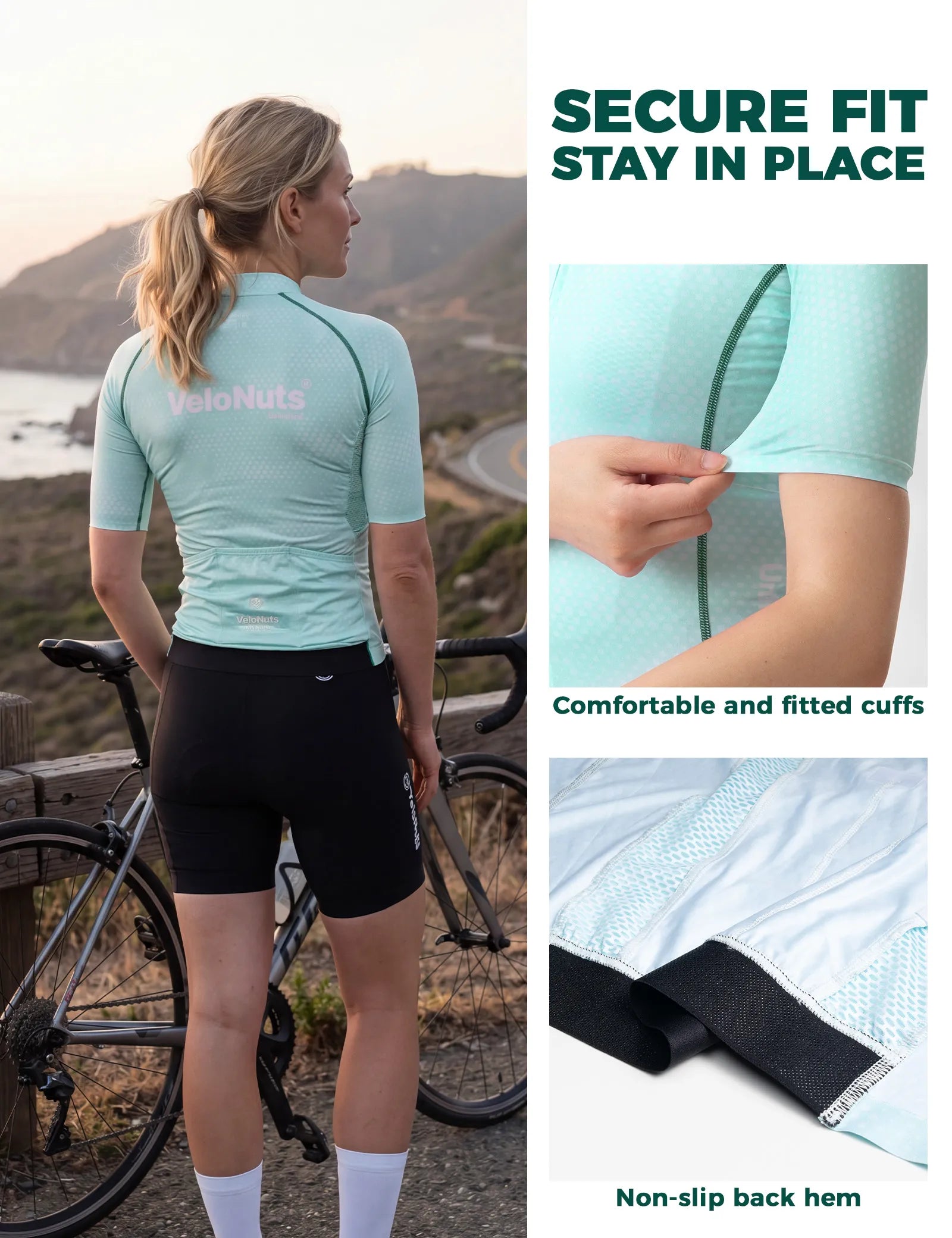 VeloNuts women's Iguana short sleeve cycling jersey with breathable fabric for road cycling