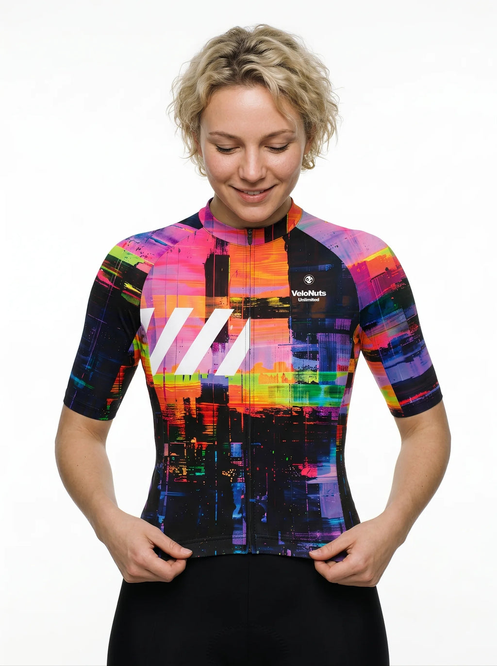 VeloNuts Women's Neon Skyline short sleeve cycling jersey for road cycling