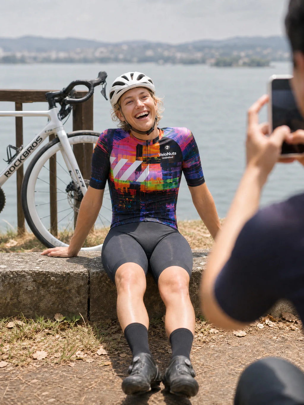 VeloNuts Women's Neon Skyline short sleeve cycling jersey for road cycling