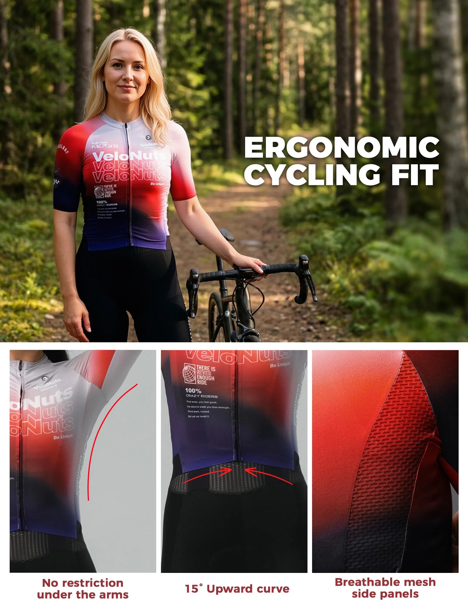 VELONUTS Women's Cloud Shadow Cycling Jersey with Dynamic Gradient Design
